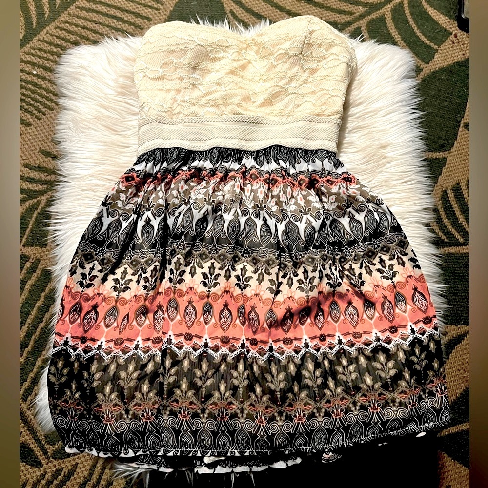 Strapless Lace Bustier Paisley Dress NWOT